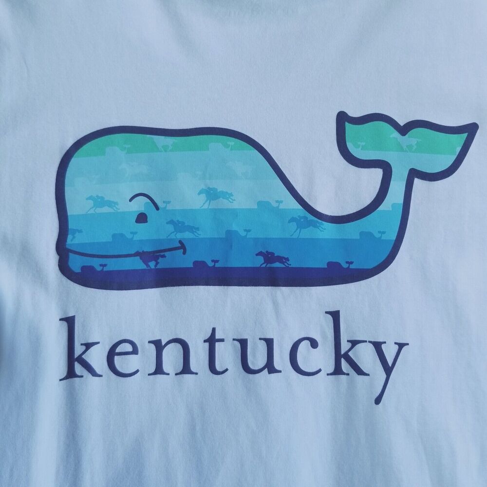 Vineyard Vines TShirt Mens Medium White Blue KENTUCKY Horse Racing Preppy Whale